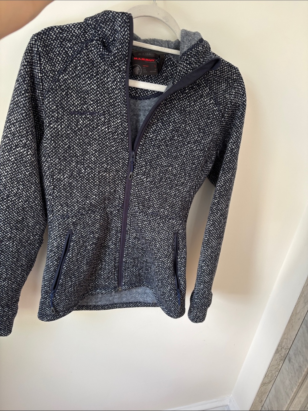 Mammut Heathered Navy and White Hooded Zip Utility Jacket